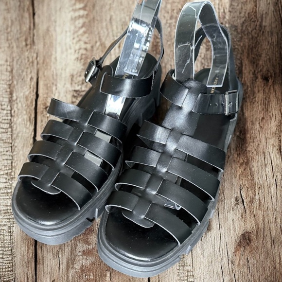 New American Eagle Womens Fisherman Sandals Size 11 Black Open Toe Chunky Heel - Picture 1 of 16